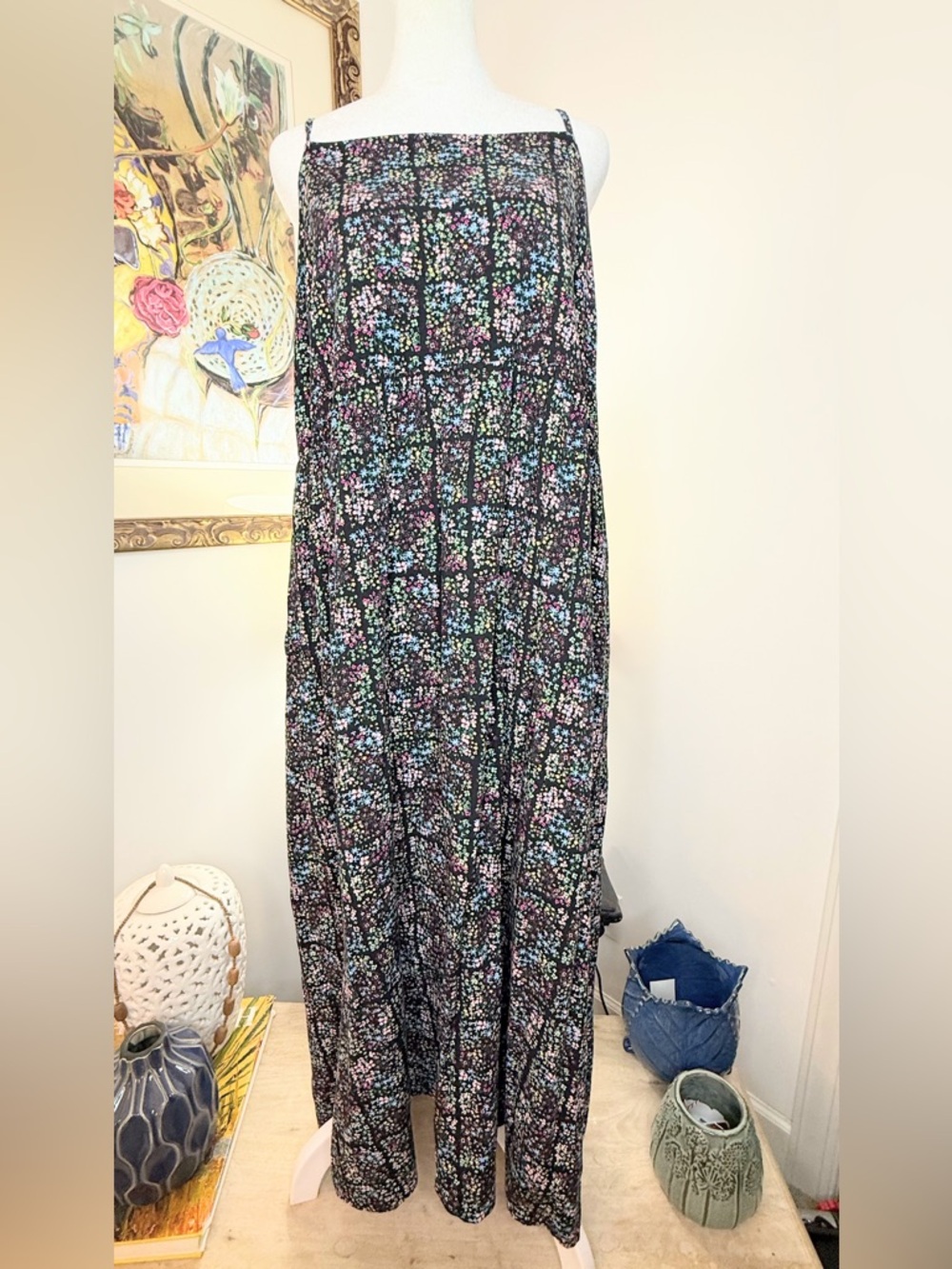 Wild Fable XL Floral Maxi Dress Boho Flowy Sundress Rayon Adjustable Straps